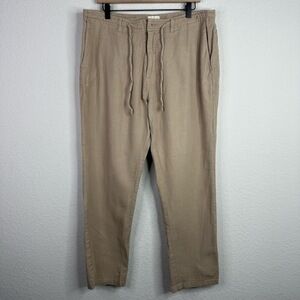 ETA Pants Men Size 38 Tan Linen Blend Drawstring Pull On Casual Coastal Vacation